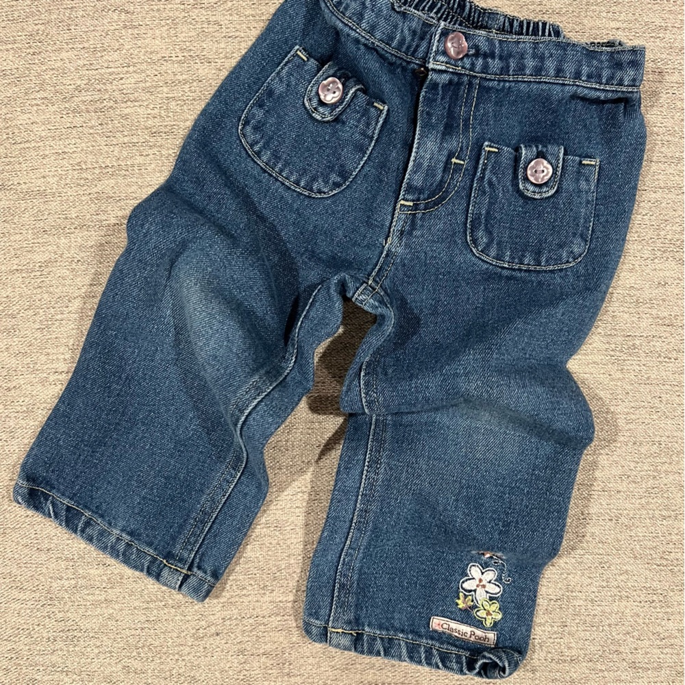 Classic Pooh Winnie the Pooh Vintage Blue Flare Jeans with Floral Detail